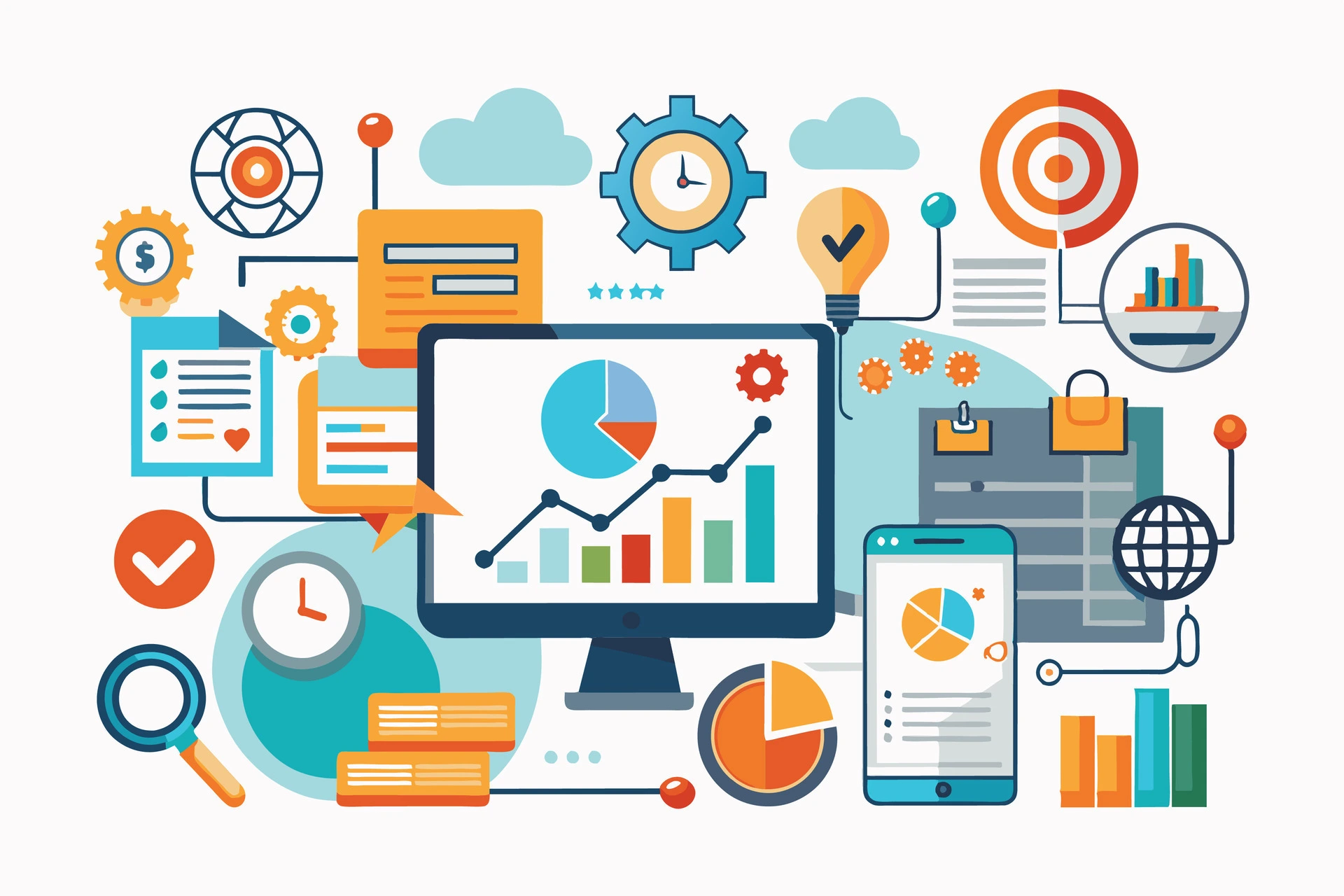 an-illustration-shows-a-digital-marketing-analytics-dashboard-with-charts-graphs-and-icons-representing-data-analysis-performance-tracking-and-online-marketing-free-vector (1)